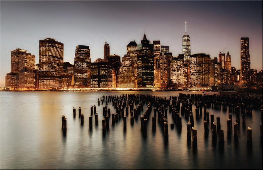 100x70 cm Glasbild mit Aufhängung NEW YORK NIGHT Braun