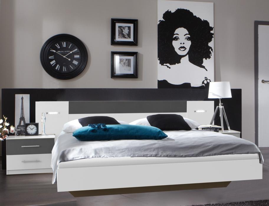 140x200 Schlafzimmerset ANGIE inkl. LED-Beleuchtung und 2 Nachtkommoden von WIMEX weiß