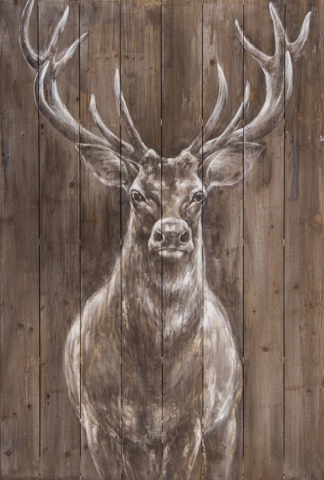 80x120 cm Wandbild auf Holz HIRSCH Acrylfarben Braun