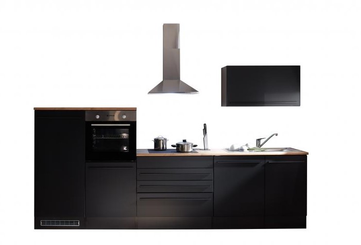 Küchenblock 320cm inklusive Elektro-Set 4-tlg und Einbau-Geschirrspüler JAZZ-4 von Bega Schwarz matt