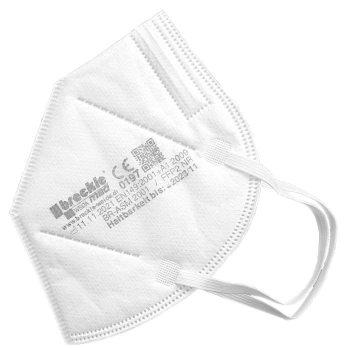 BRECKLE 1x FFP2 Atemschutzmaske 5-Lagen CE zertifiert Mundschutzmaske hygienisch einzelverpackt Weiß