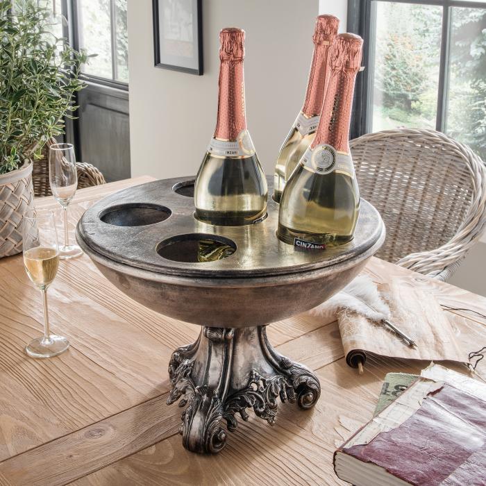 Champagnerkühler 27 cm hoch für 6 Flaschen Zink Silber Vintage