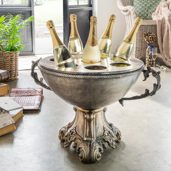 Champagnerkühler 51 cm hoch für 8 Flaschen Zink Silber Vintage