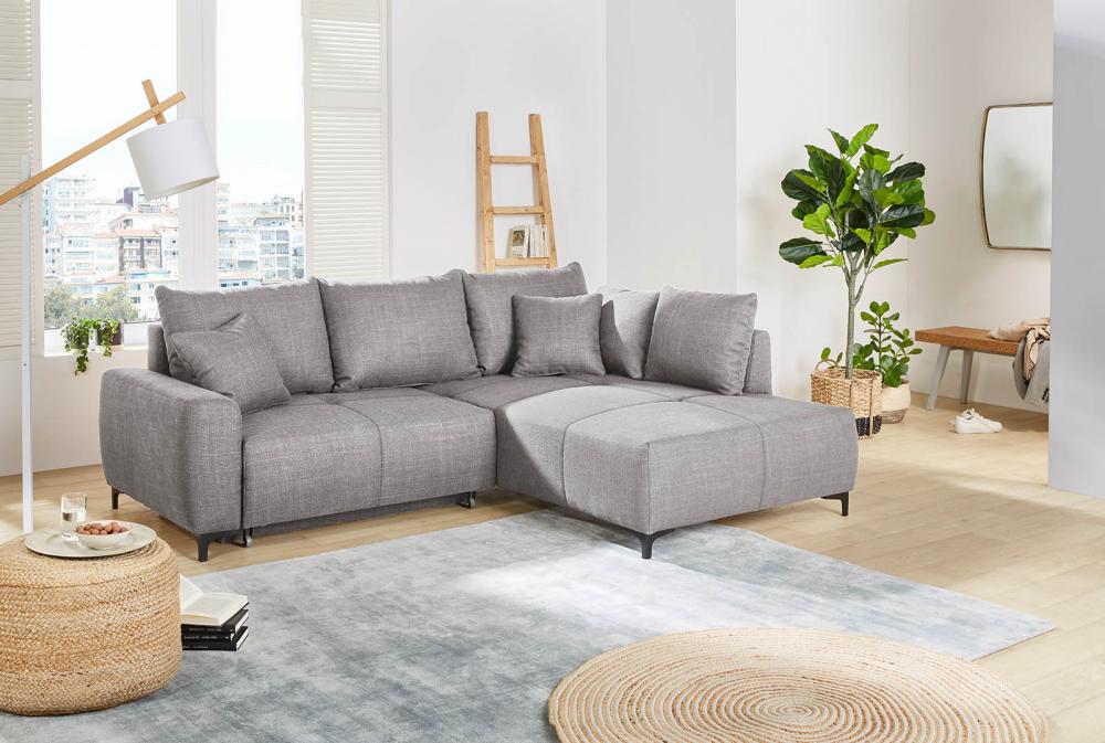 Couch L-Form Grau 245 cm breit mit Schlaffunktion Colmar