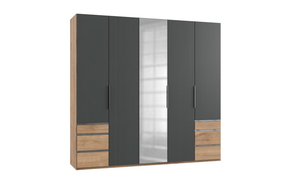 Drehtürenschrank mit Spiegel und Schubladen 250 cm breit Holzoptik Braun / Grau LEVEL36 A