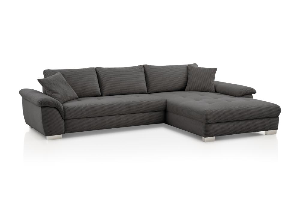 Sofa mit Schlaffunktion L Form 323 x 211 cm Cord Grau PABLO beidseitig montierbar