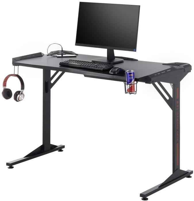Gaming Schreibtisch Schwarz inkl. Beleuchtung und USB-Station von Bega