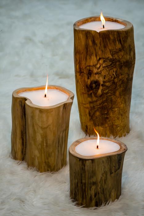 Kerzenhalter 3-er Set Holz Natur / Hellbraun