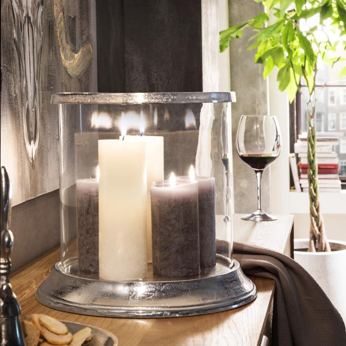 Kerzenständer mit Glas 30 cm hoch Silber Vintage
