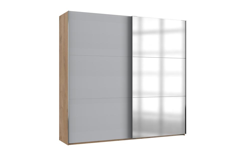 Kleiderschrank 250 cm breit Schiebetüren mit Spiegel Braun / Grau LEVEL36 A