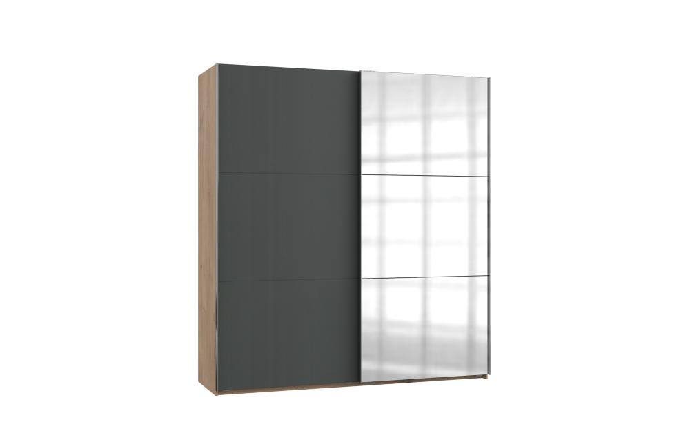 Kleiderschrank mit Schiebetüren und Spiegel 200 cm breit Grau LEVEL36 A