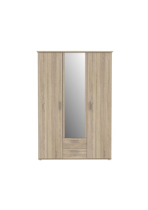 Kleiderschrank mit Spiegel und Schubladen 140 cm breit Bianco Eiche GLORIA