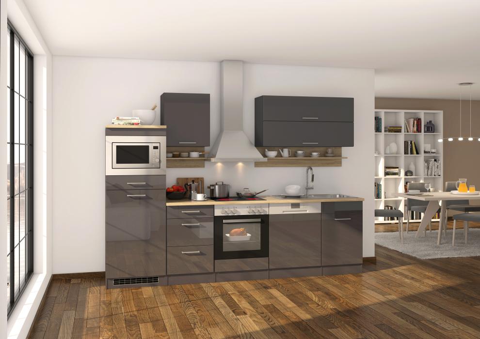 Küchenblock 280 inkl E-Geräte von PKM (5 tlg) MAILAND von Held Möbel Graphit / Eiche Sonoma