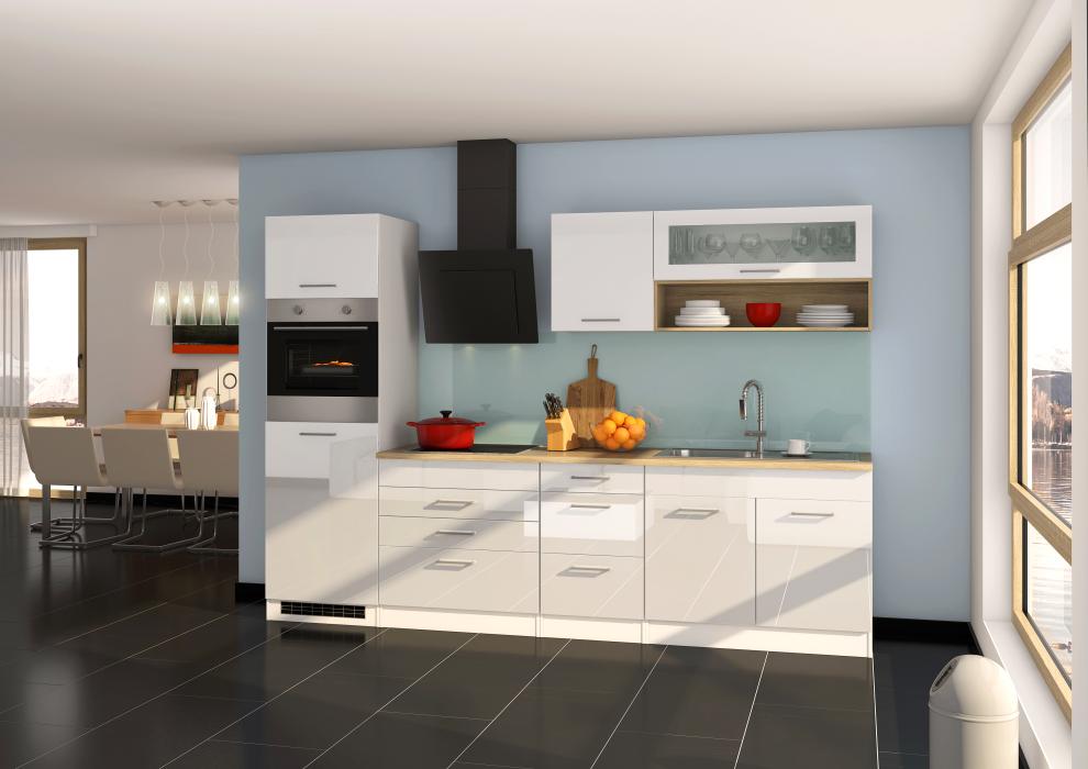 Küchenblock 290 inkl E-Geräte, Kühlschrank von PKM autark (4 tlg) MAILAND von Held Möbel Weiss / Eiche Sonoma