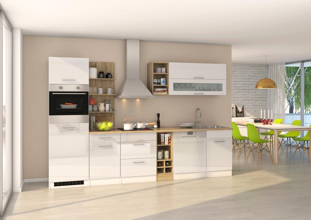 Küchenblock 310 inkl E-Geräte von PKM autark (5 tlg)  MAILAND von Held Möbel Weiss / Eiche Sonoma