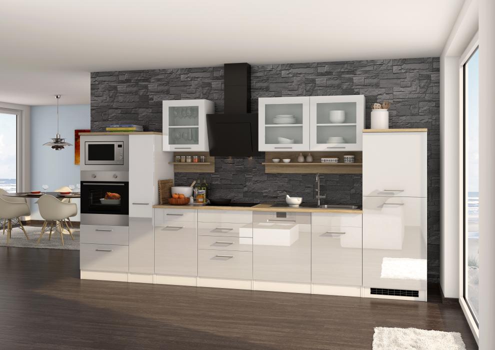 Küchenblock 370 inkl E-Geräte von PKM autark (6 tlg) MAILAND von Held Möbel Weiss / Eiche Sonoma