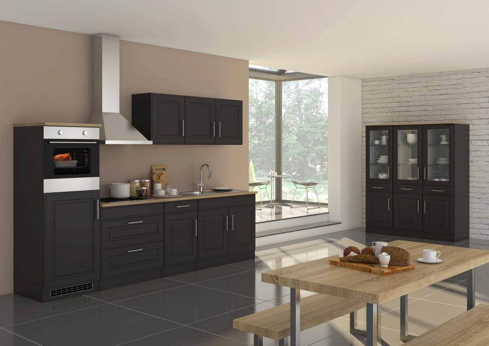 Küchenblock inkl E-Geräte 290 cm breit ROM 290 von Held Möbel Grafit / Matt Grau