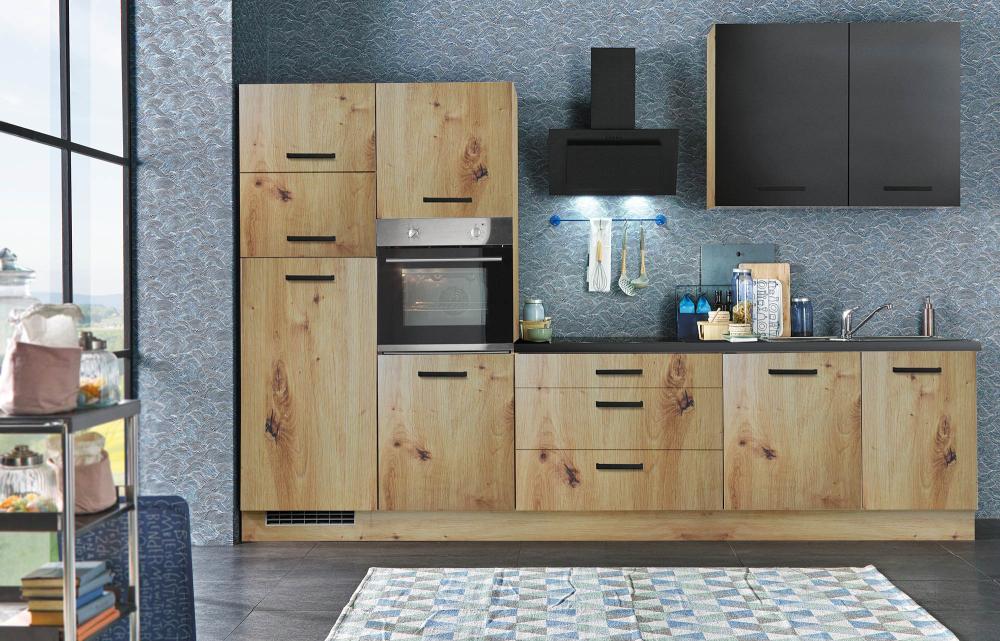 Küchenblock 320 LAURA inkl E-Geräte-Set (4tlg) und Einbau-Geschirrspüler von Menke Möbel Artisan Eiche / Lava