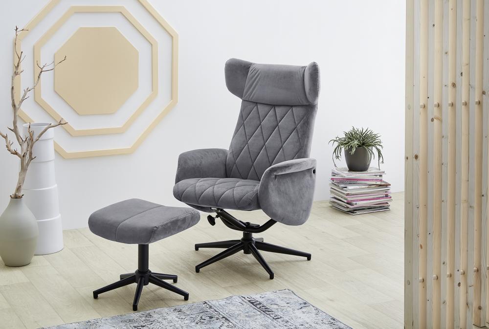 Relax Chair inkl Hocker VERONA von Pro Com Samt grau