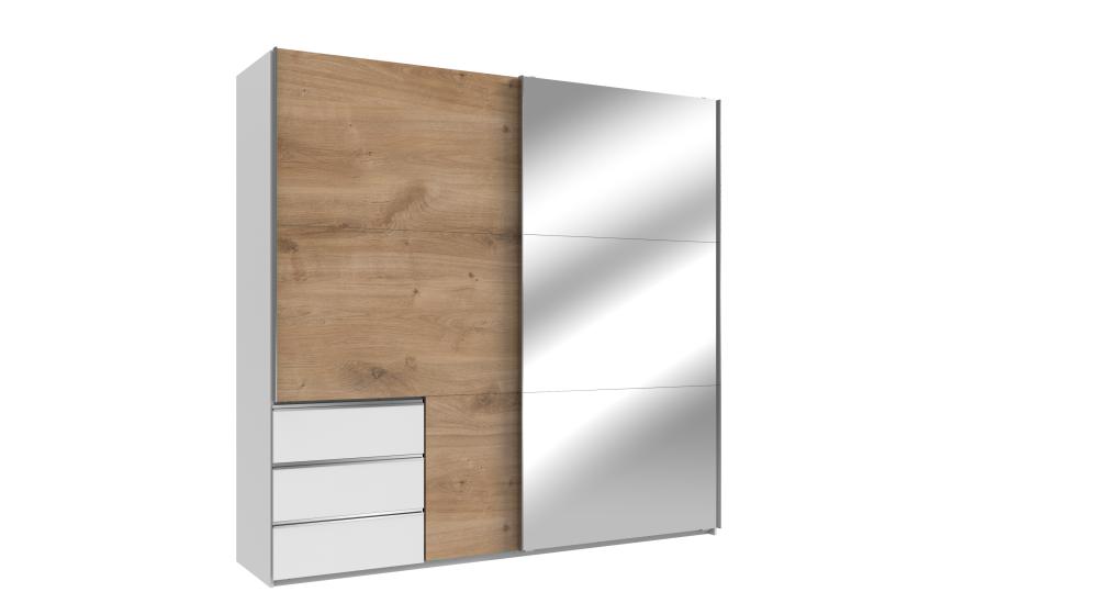 Schiebetüren Kleiderschrank 250 cm mit Spiegel und Schubladen LEVEL36 A Braun Weiß