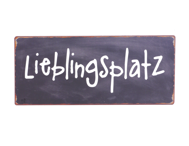 Schild mit Motiv MEIN LIEBLINGSPLATZ von H. Denk GmbH Dunkelgrau / Weiss