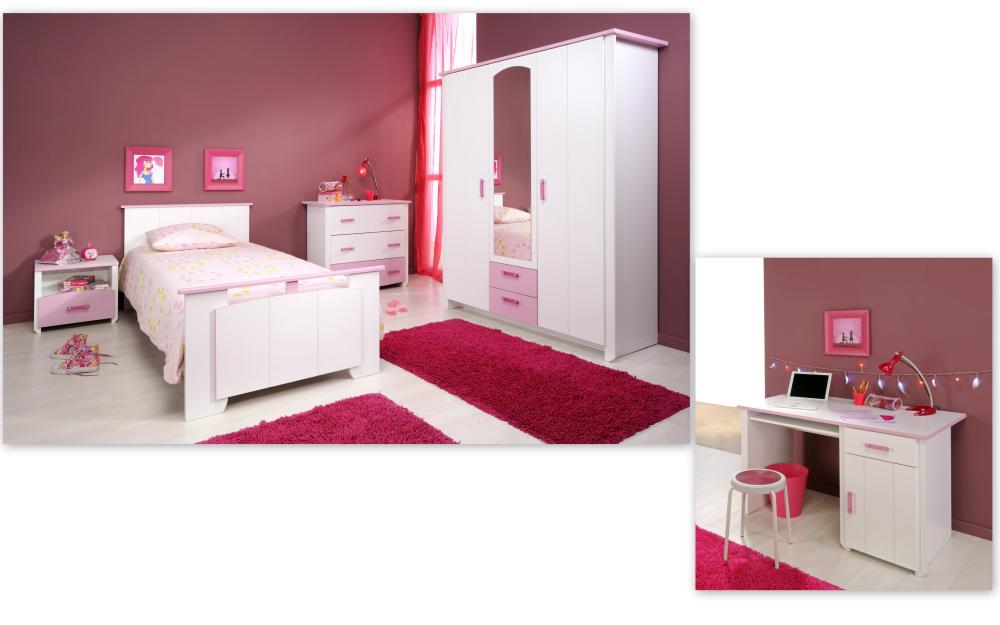 Schlafzimmer 5-tlg. inkl 90x200 Bett u Kleiderschrank 3-trg Biotiful 13 von Parisot Weiss / Rosa