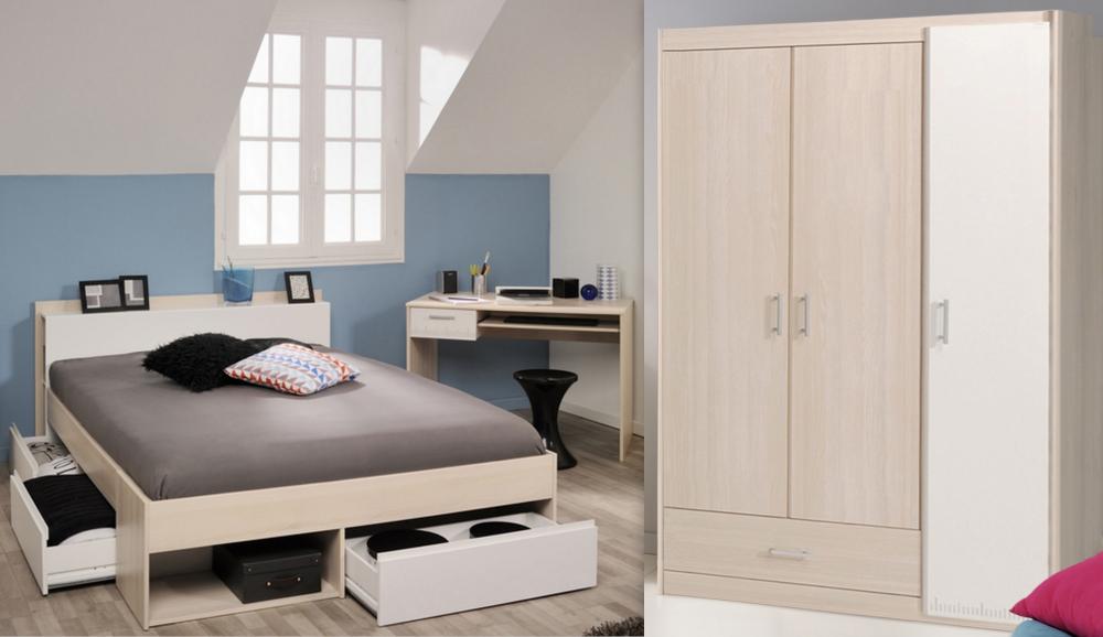 Schlafzimmer-Set 3-tlg inkl 140x200 Etagenbett u Kleiderschrank 3-trg Most 73 von Parisot Akazie / Weiss