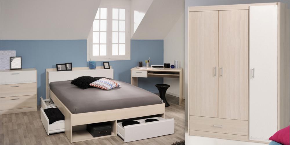 Schlafzimmer-Set 4-tlg inkl 160x200 Etagenbett u Kleiderschrank 3-trg Most 76 von Parisot Akazie / Weiss