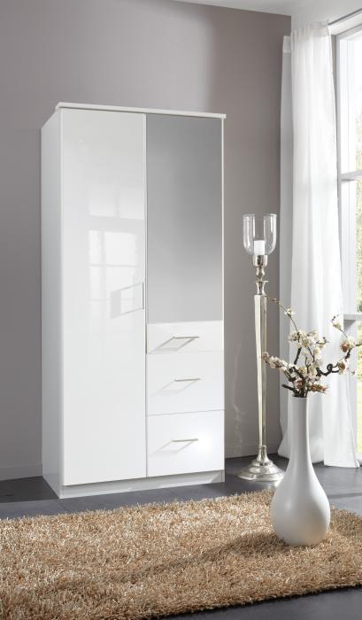 Schrank mit Spiegel und Schubladen Weiß Hochglanz 91 cm breit CLACK