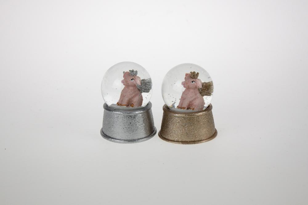 Schüttelkugel Schweinchen mit Krone 1 Stück Silber / Champagner Glitter von Werner Voss