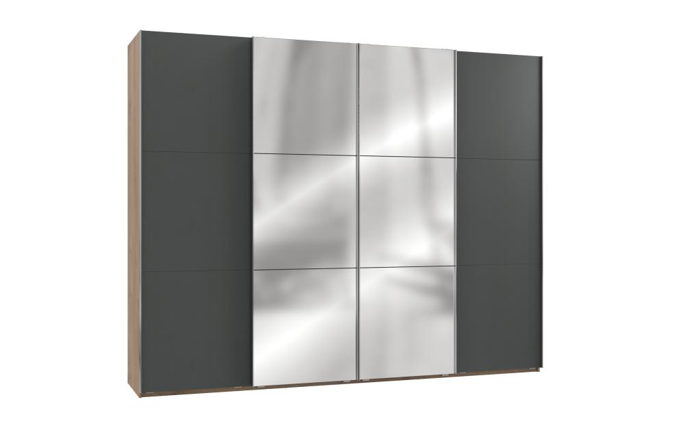 Schwebetürenschrank groß 3m mit Spiegel inkl. Syncro-Technik LEVEL36 A von WIMEX Grau