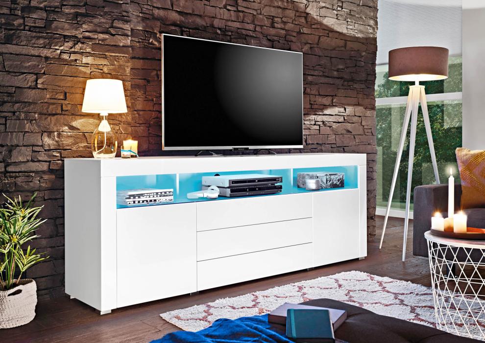 TV-Sideboard 2-trg inkl Beleuchtung GOAL von HBZ Weiss hochglanz