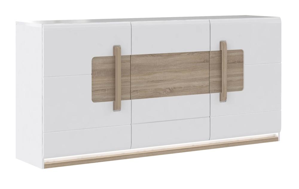 Sideboard 3-trg inkl LED-Beleuchtung Attention von Forte Weiss / Sonoma Eiche
