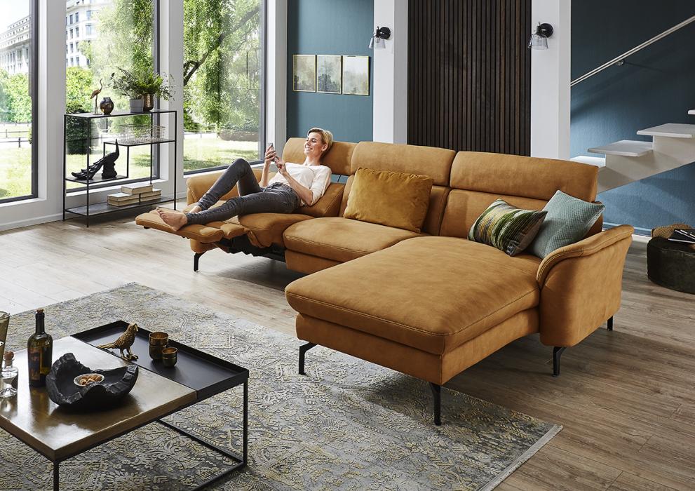 Sofa Industrial Stil Lederoptik mit Relaxfunktion 287 x 180 cm Ocker Braun Morelli