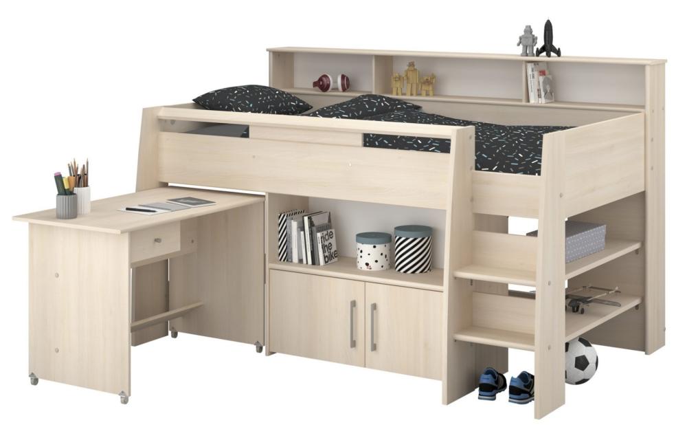 90x200 Hochbett mit ausziebarem Schreibtisch und Kommode