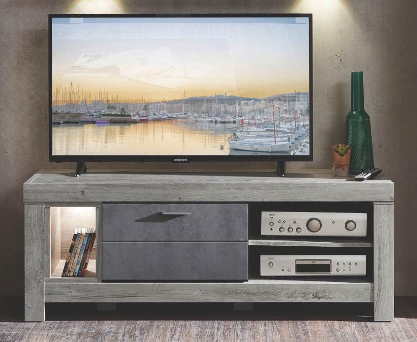 TV-Unterteil 150cm inkl. LED-Beleuchtung GRANADA von Wohn-Concept Betonoxid dunkel / Haveleiche