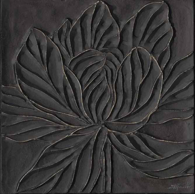 Wandbild 100x100 cm BLACK FLOWER Leinwand Hellgrau