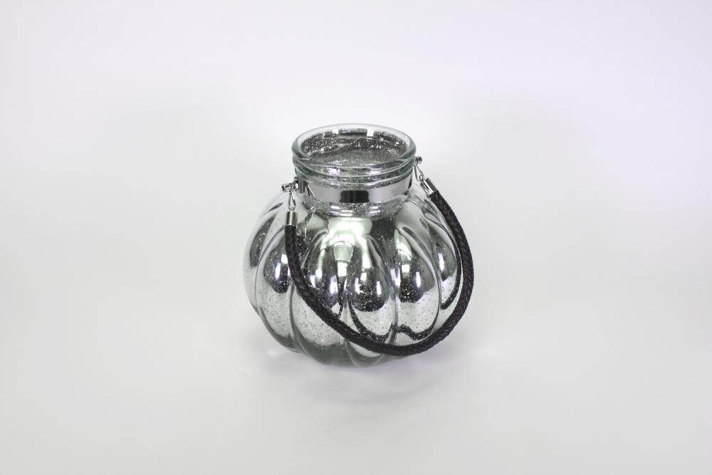 Windlicht 'Chubby' 26 cm hoch Kunstlederhenkel Glas silber von Werner Voss