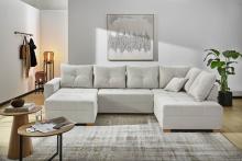 Wohnlandschaft Cord U-Form mit Schlaffunktion und Bettkasten variabel montierbar hellbeige