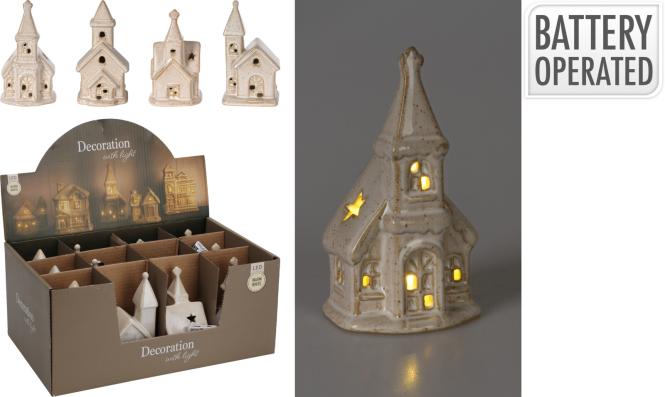 Deko-Figur KIRCHE 1 Stück ca. 11 cm inkl. LED 4 Sorten unsortiert Beige günstig online kaufen