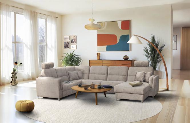 Wohnlandschaft inkl. 4 Zierkissen Taupe Grau günstig online kaufen