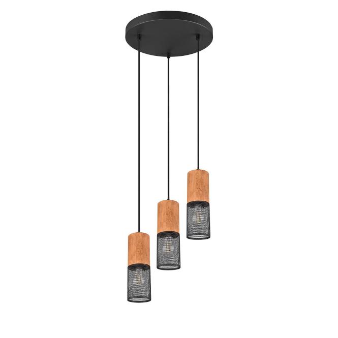 Pendelleuchte 3xE27 1 Stück Metall / Holz Hellbraun, Schwarz günstig online kaufen