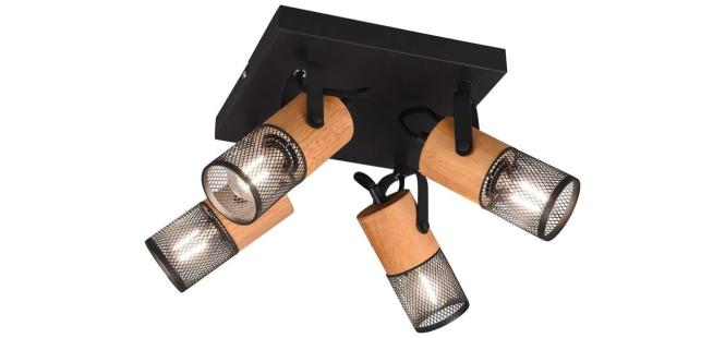 Spot 4xE14 1 Stück Metall / Holz Schwarz, Hellbraun günstig online kaufen