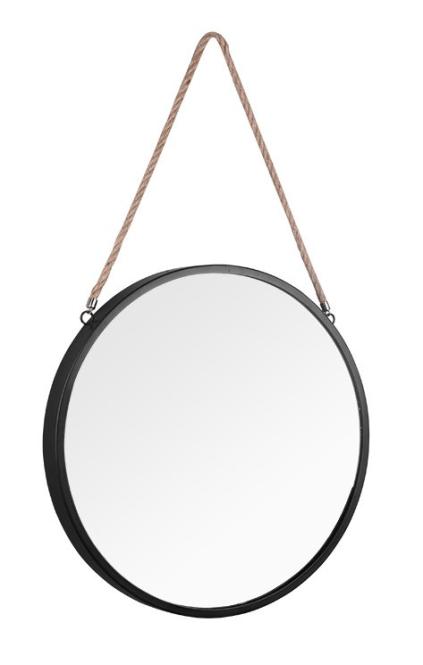 Wandspiegel mit Seil Durchmesser 40cm Schwarz günstig online kaufen