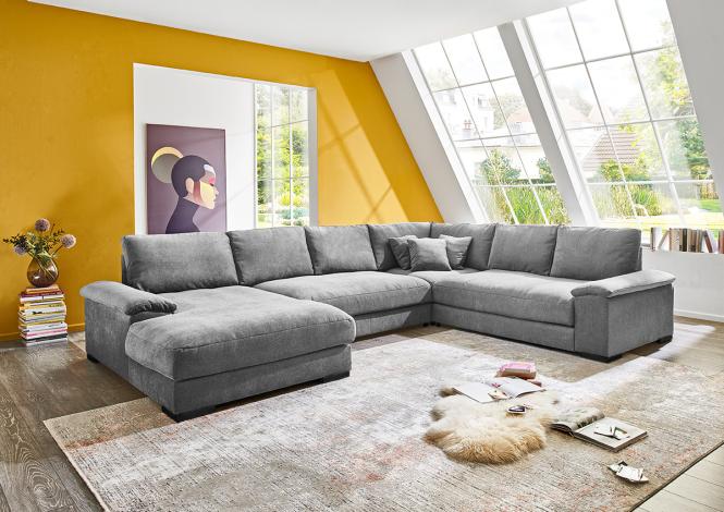 Wohnlandschaft U Form 360 cm breit Cord Grau ANGEL günstig online kaufen