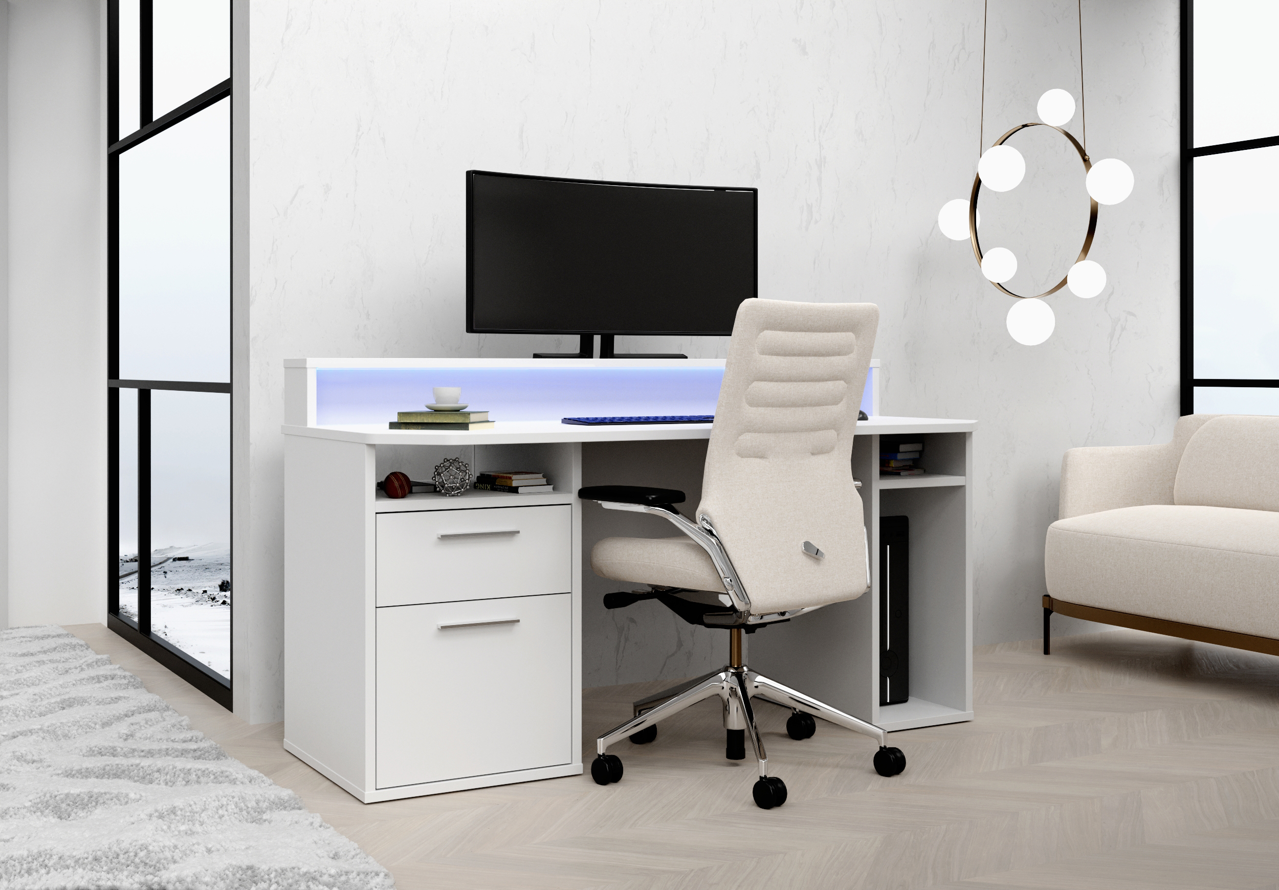 Schreibtisch Gaming Weiß inkl. LED Beleuchtung 160 cm
