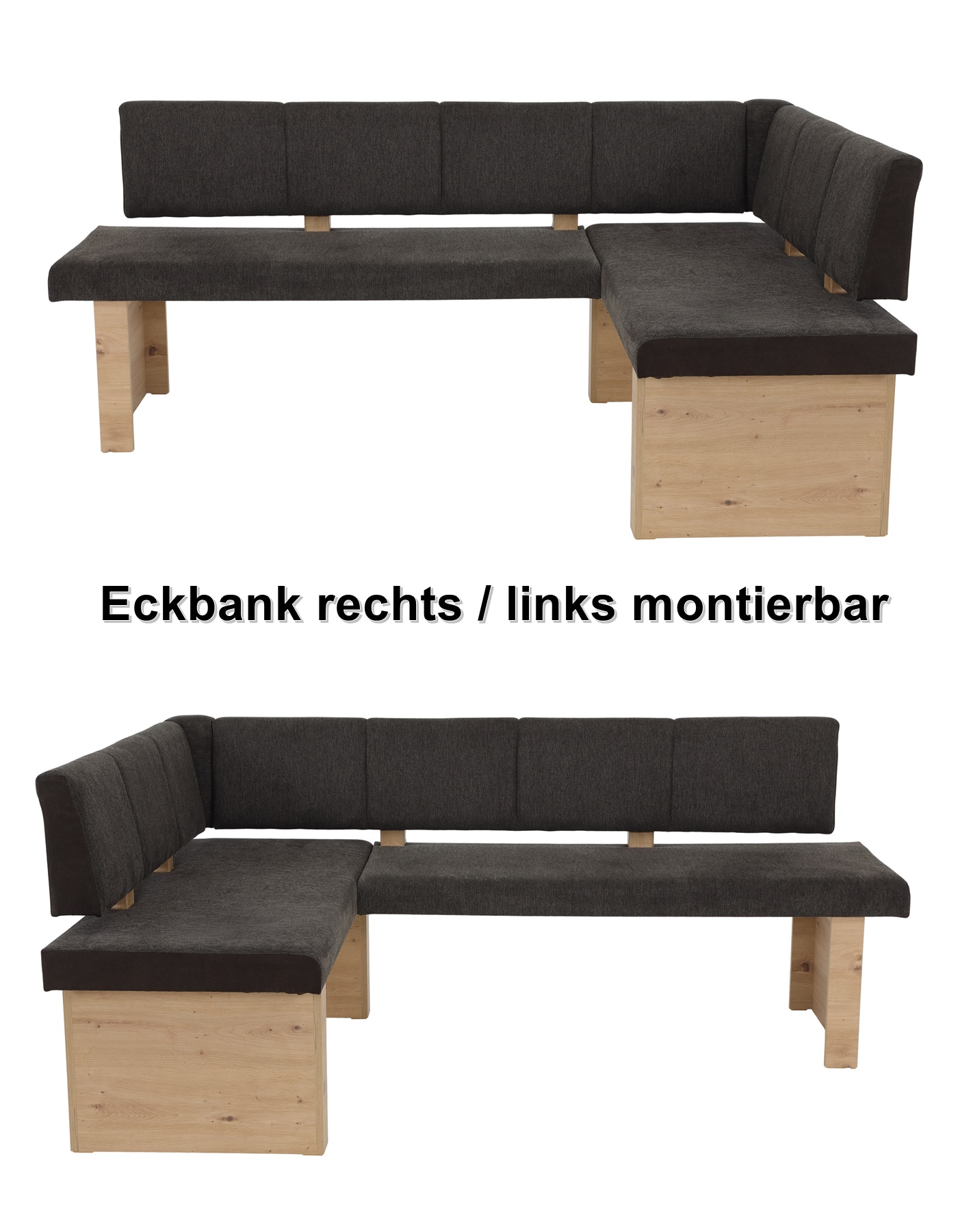 re/li montierbar 140x200 Hela Eckbank von Webstoff braun LINN-EB