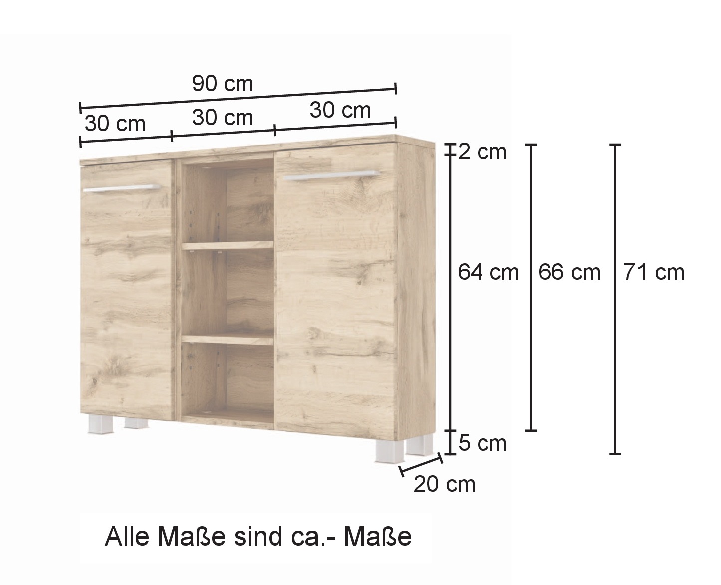 Sideboard 90 LIVORNO von Held Möbel Wotan Eiche / Weiß matt