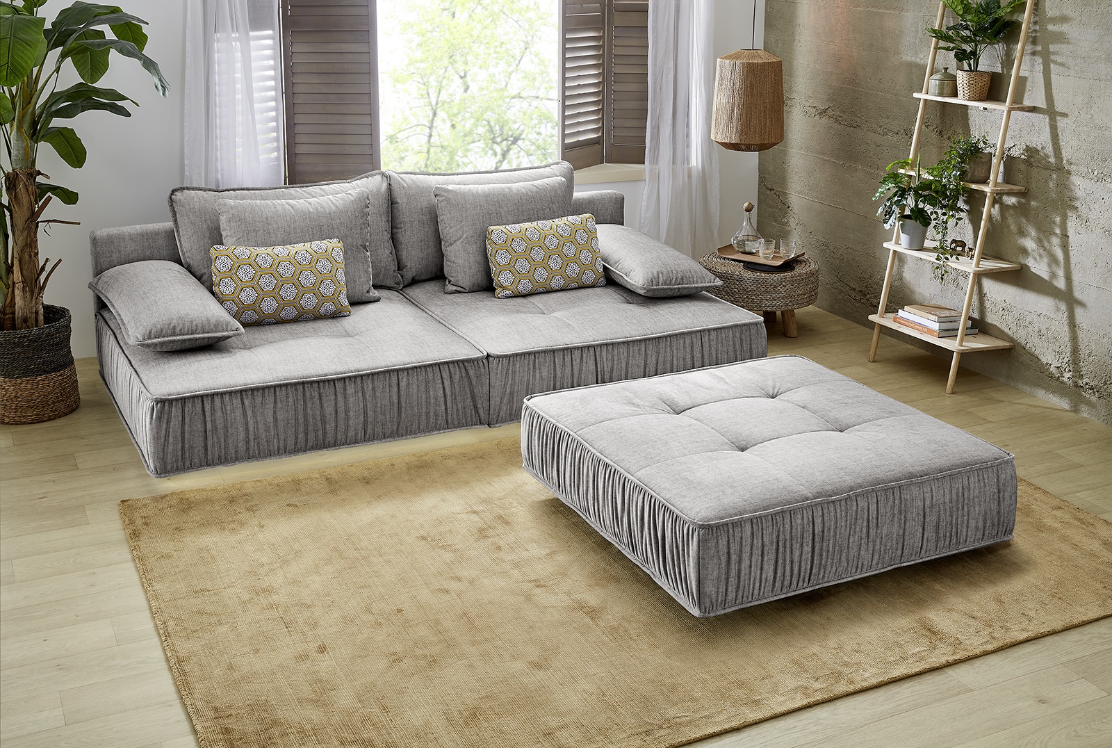 Samt Big-Sofa inkl. grau Bodenbeleuchtung von MARRAKESCH JOB